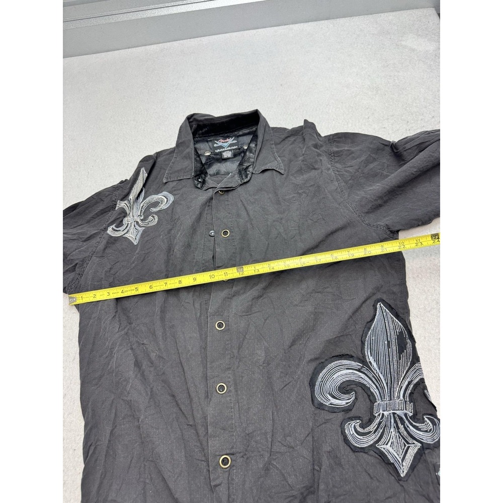 Fender Shirt Mens 2XL Gray Fleur De Lis Embroidered Long Sleeve Button Up Casual - Picture 4 of 6